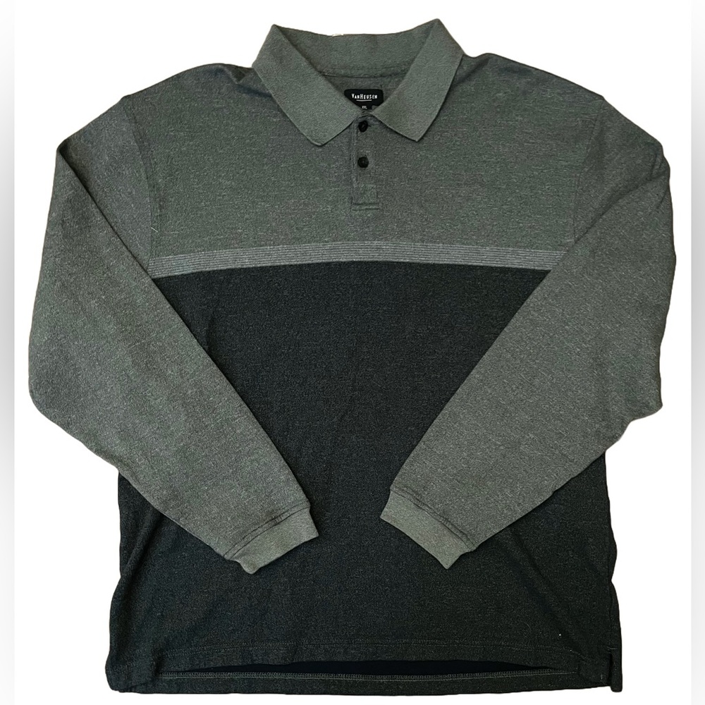 Van Heusen Gray and Black Long Sleeve Polo Shirt XXL